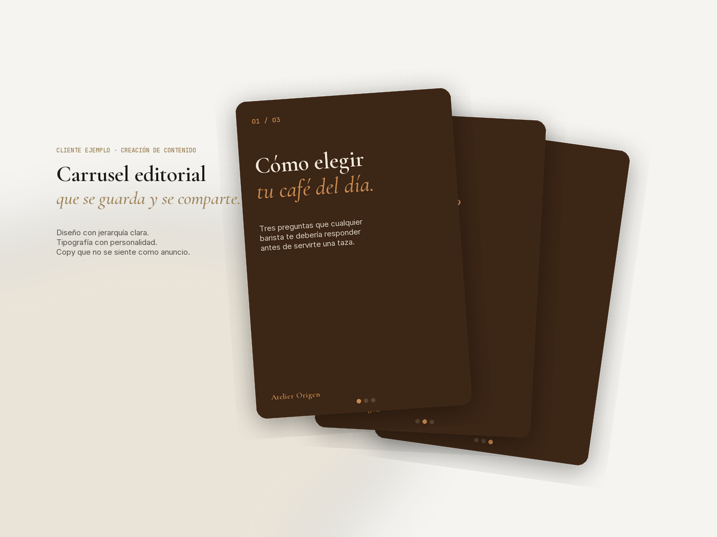 Ejemplo de creación de contenido — Atelier Origen · Café especialidad