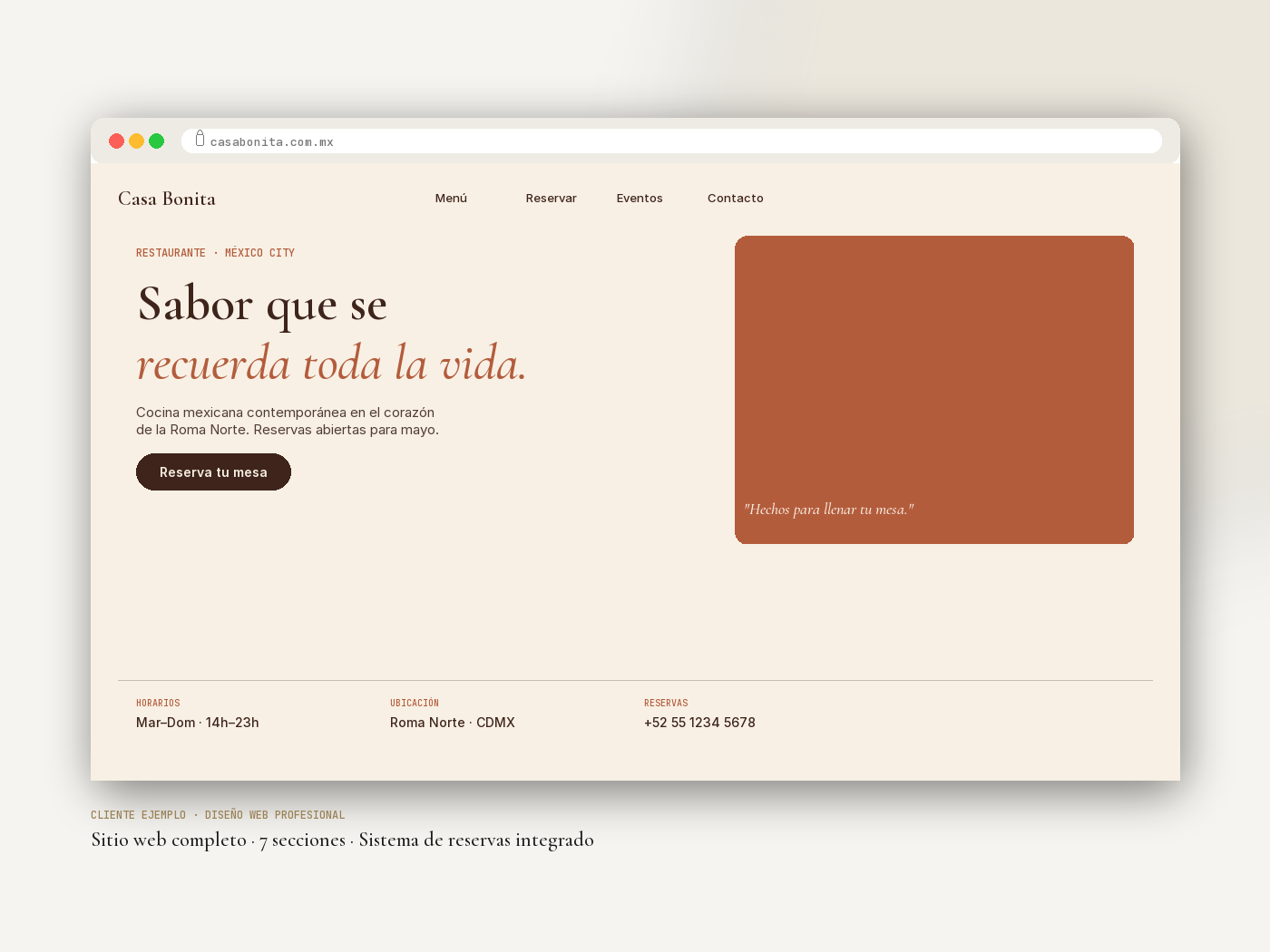 Ejemplo de diseño web profesional — Casa Bonita · Restaurante en CDMX